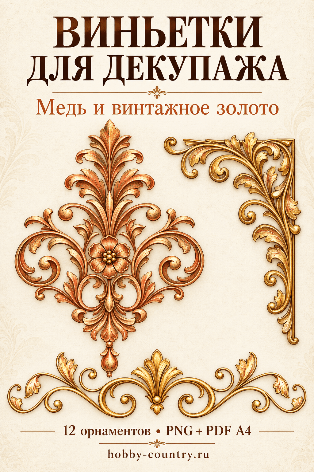 Виньетки для декупажа: медь и винтажное золото — обложка для Pinterest